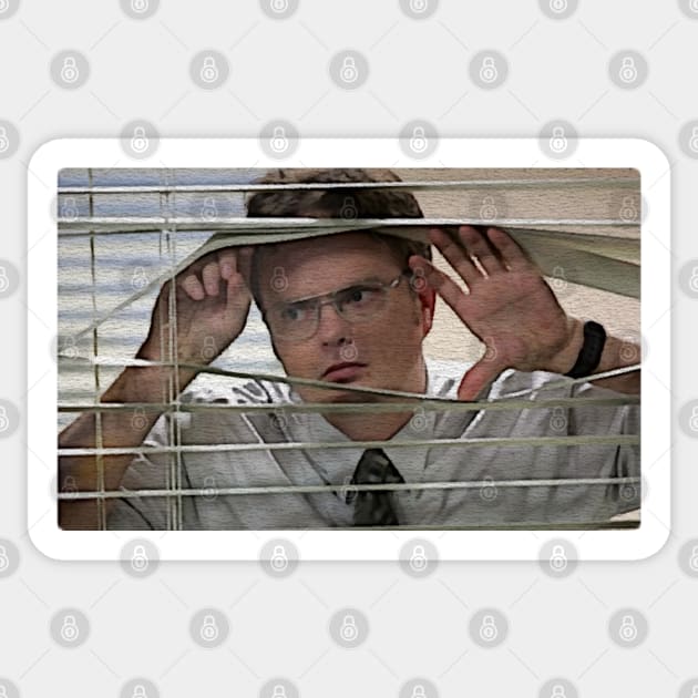 Dwight in the Blinds Sticker by ickiskull